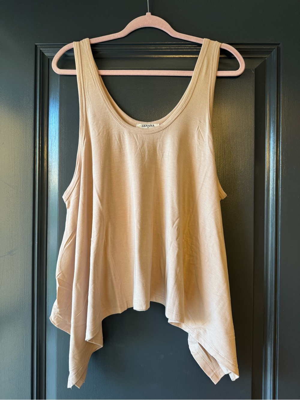Zenana Dusty Blush Sharkbite Hem Flowy Tank Top Medium Lagenlook Cozy Natural - Picture 3 of 4